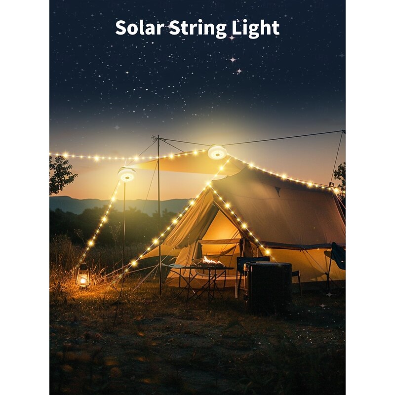 1 Pc10m/33ft Outdoor Solar Waterproof Camping Light String Lights For Convenient Storage for Halloween, Color Light Warm Light Infinite Dimming Tent Canopy Decoration Lighting Remote Control2
