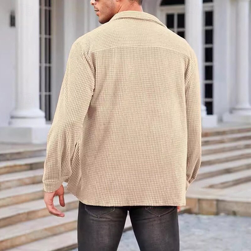 Men's Shirt Jacket Overshirts Transition Jacket Vacation Wearproof Pocket Summer Spring Plain Casual Lapel Apricot Jacket4