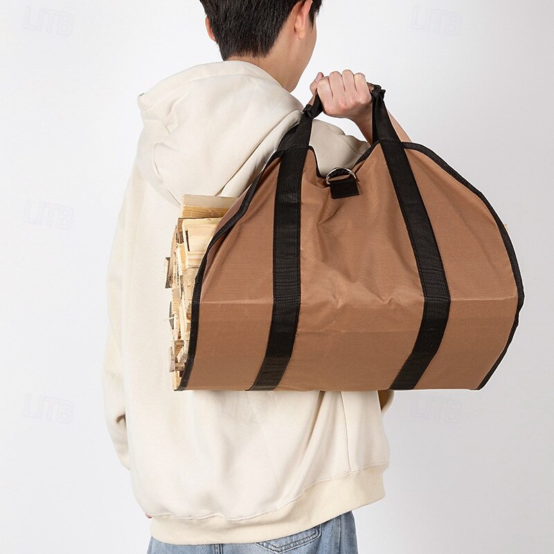 Waxed Canvas Log Carrier Bag, Durable Wood Tote Water Resistant for Indoor Outdoor, Fireplace Stove Accessories Firewood Wood Carrying Bag at Home or for Camping Trip Christmas Gift4