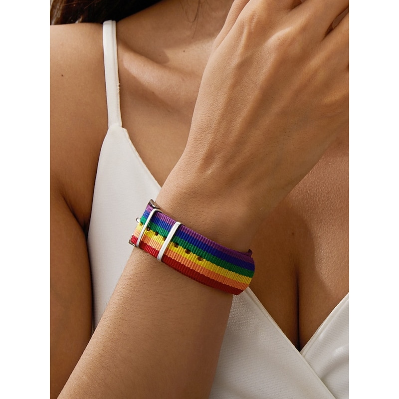 Unisex Rainbow Nylon Wristband with Metal Buckle - Adjustable Pride Wristband for LGBT Festivals, Daily Wear and Couple Accessories4