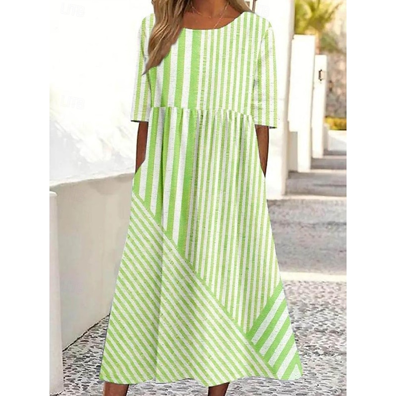 Women's Midi Dress Casual Dress T Shirt Dress Tee Dress Sundress A Line Dress Bohemia Vacation Vintage Regular Fit Graphic Stripe Short Sleeve Crew Neck Light Yellow Light Pink Light Green Light4