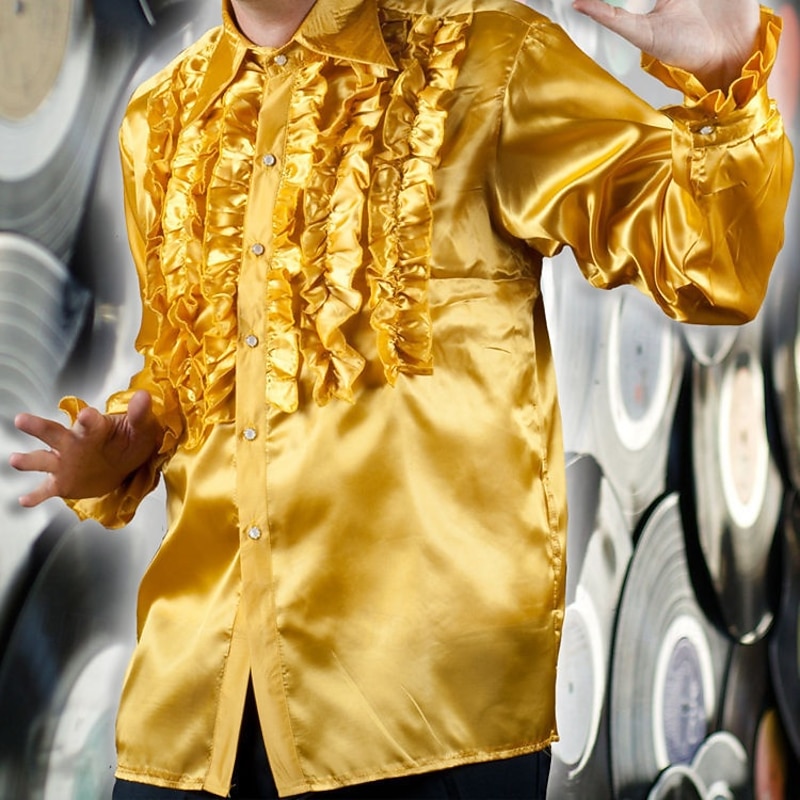 Retro Vintage 1970s Rave Shirt Disco Ruffle Fancy Dress Men's Halloween Carnival Music Festival Pride Parade Pride Month Adults Shirt All Seasons4