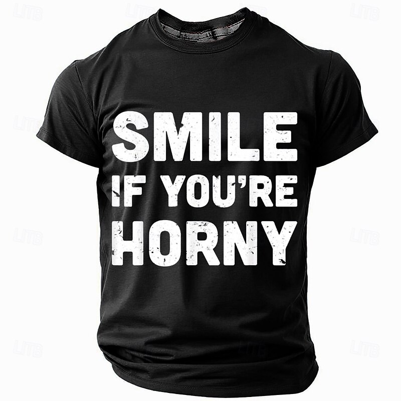 Men's Graphic T-Shirt, "SMILE IF YOU'RE HORNY" Funny Adult Humor Short Sleeve Novelty Tee4