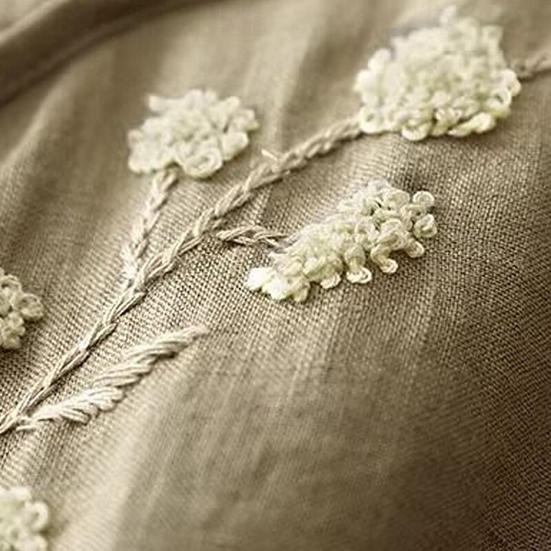 Women's Cotton Linen Vest Blouse Flower Modern Casual Sleeveless Strap Regular Tops Daily Holiday Embroidered White Green Summer4