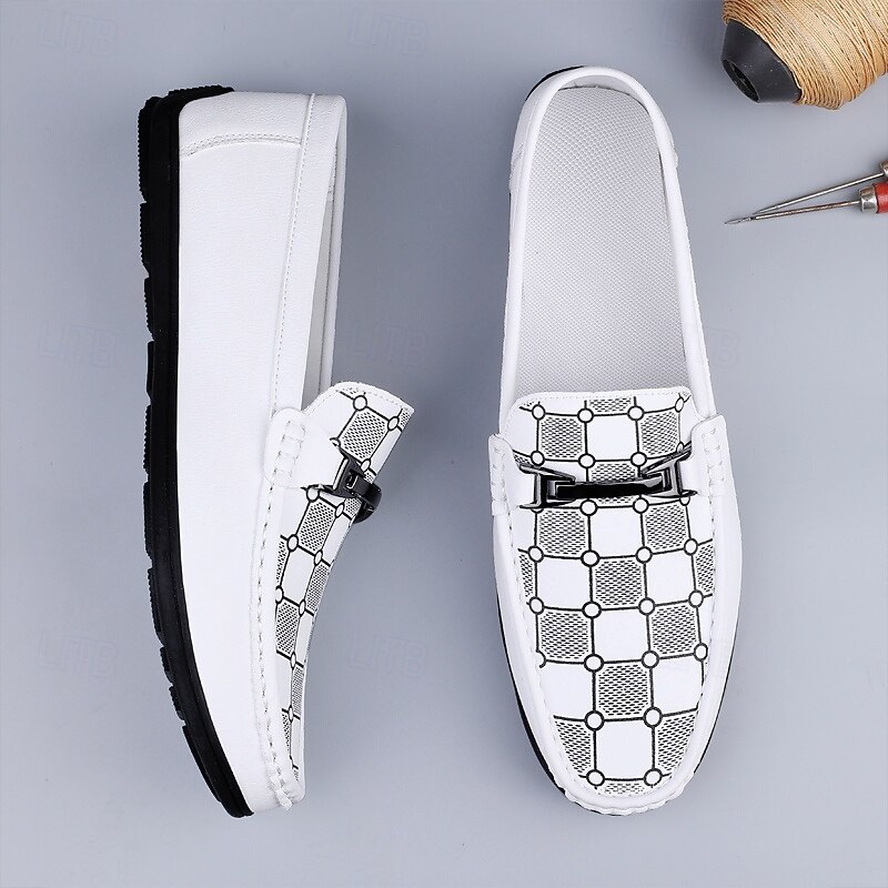 Men's White Loafers & Slip-Ons with Decorative Chain Detail and Soft Cushioned Insole - Perfect for Casual, Business and Formal Occasions3