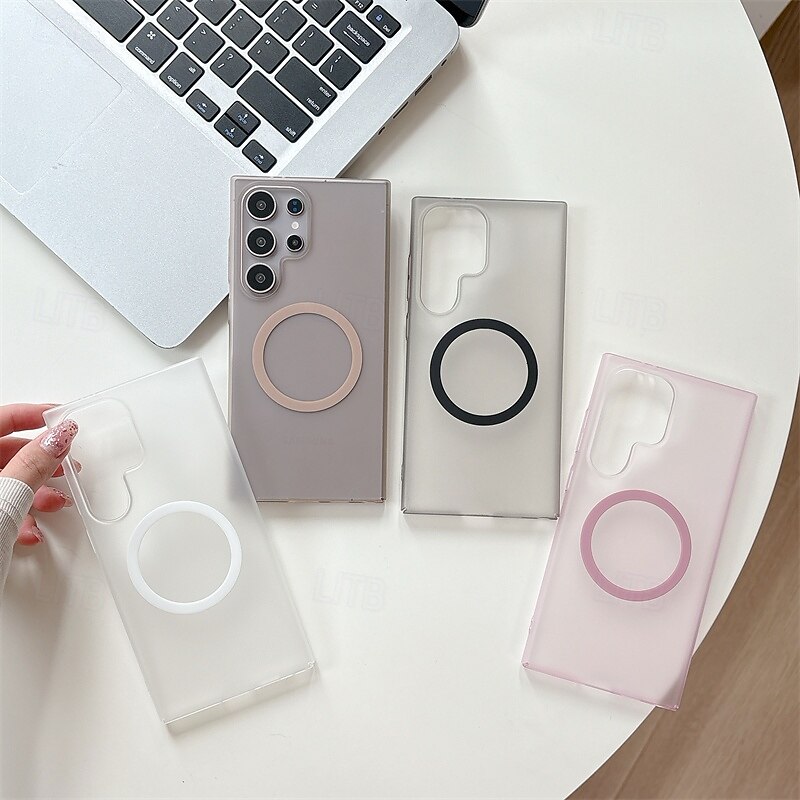 Phone Case For Samsung Galaxy S25 S25 Edge S24 Ultra Plus S23 Magnetic Adsorption Magnetic Support Wireless Charging Matte Frosted PC2