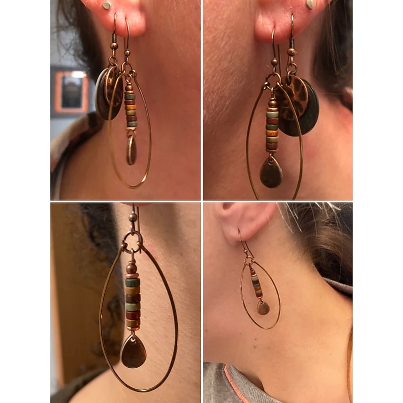 Women's boho chic earrings with colorful beads and gold oval design, Perfect for casual wear and summer festivals3