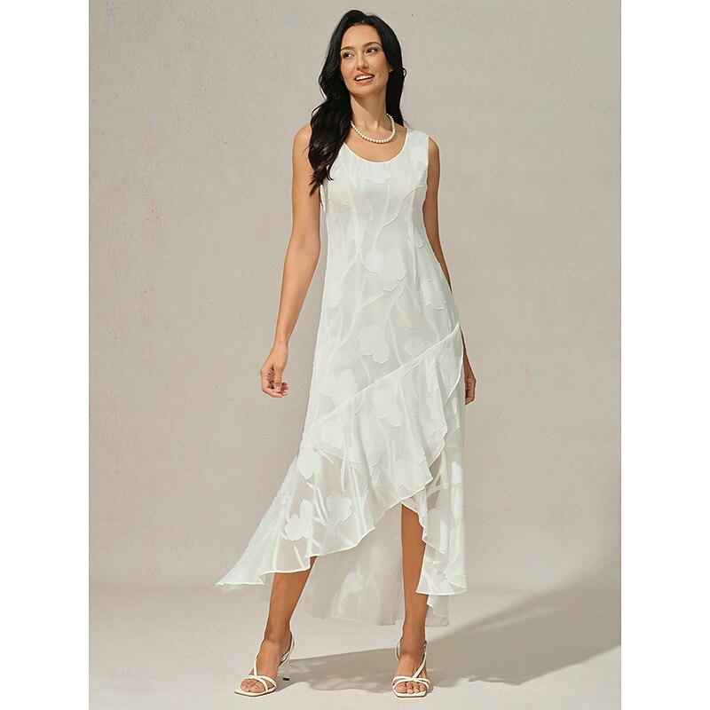 Women's Maxi Dress Ruffle Dress Elegant Wedding Wedding Guest Evening Party Regular Fit Floral Sleeveless U Neck White Summer Spring3