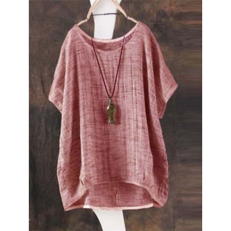 Women's Shirt Solid Color Basic Casual Short Sleeve Crew Neck Regular Tops Daily Red Green Khaki Summer2