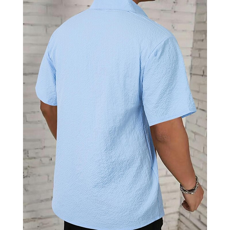 Men's Shirt Summer Shirt Casual Shirt Beach Shirt Button Up Shirt Dark Brown Black Green Dark Gray Light Blue Short Sleeve Plain Lapel Vacation Hawaiian Jacquard Clothing Apparel Polyester Fashion3