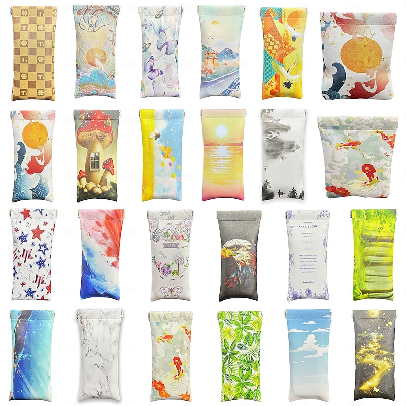 PU Leather Glasses Case Random Color, Travel Eyewear Pouch, Stylish Coin Purse, Makeup Bag, Small Item Storage Bag, Surprise Gift Mystery Box