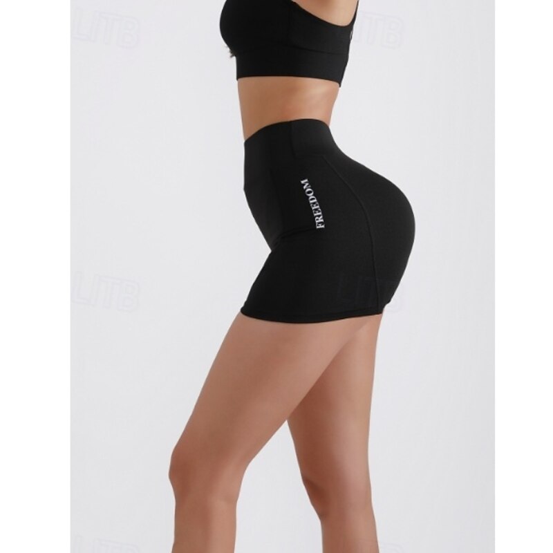 Women's EU / US Size Workout Pants Cozy Leggings Athleisure Workout Short Medium Waist Simple Letter Outdoor Sports Micro-elastic Daily Wear Gym Ash Black 1# Coffee Summer Spring Skinny4