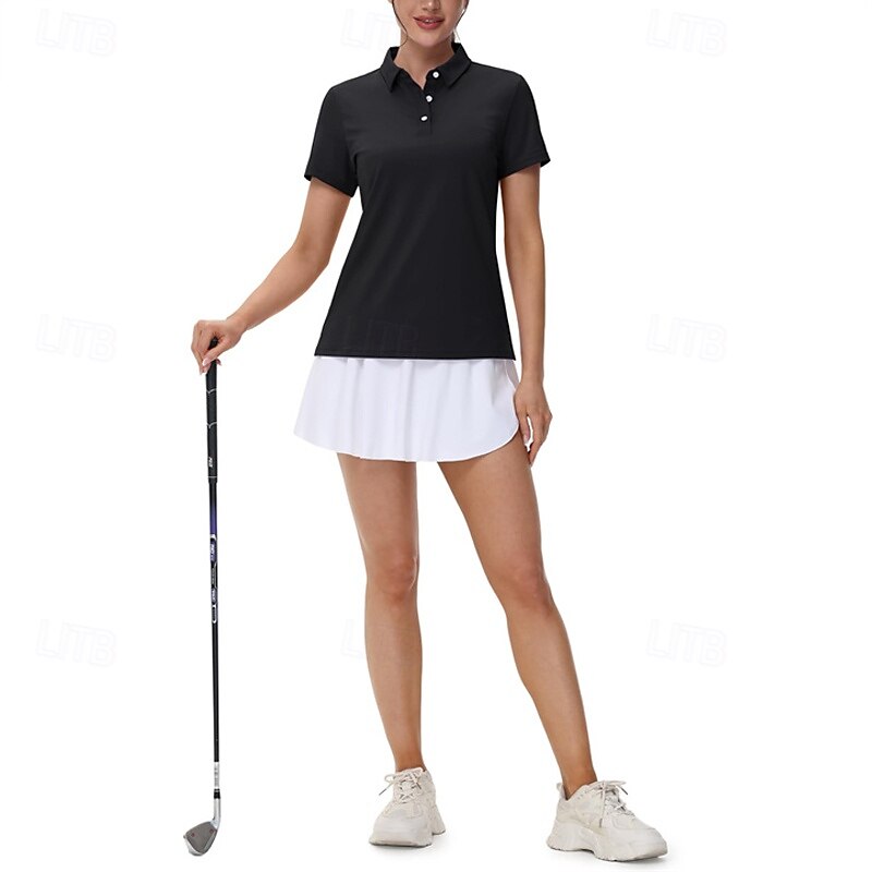 Women's Solid Colored Tennis Shirt Short Sleeves Buttons UPF50+ Quick Dry Tennis Golf Badminton Polo Collar Tee Tshirt Top Black White Navy Blue Tennis Clothing3