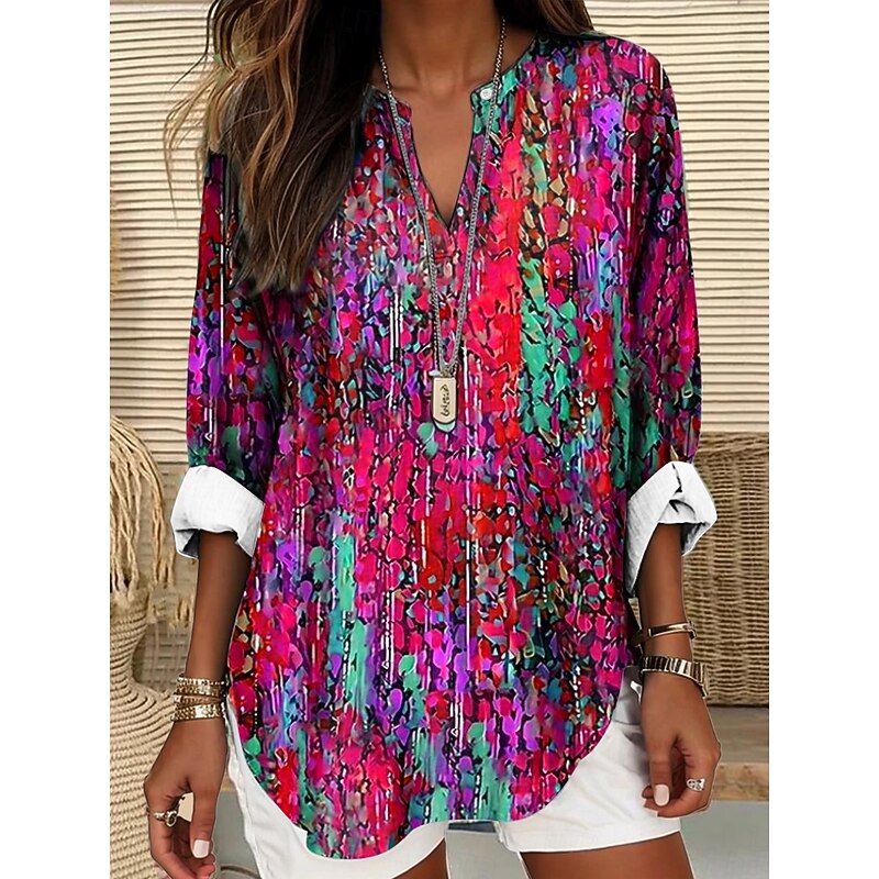 Women's Blouse Tunic V Neck Long Sleeve Boho Casual Tops Floral Graphic Vintage Daily Regular Tops Daily Wear Print Red Blue Purple Green4