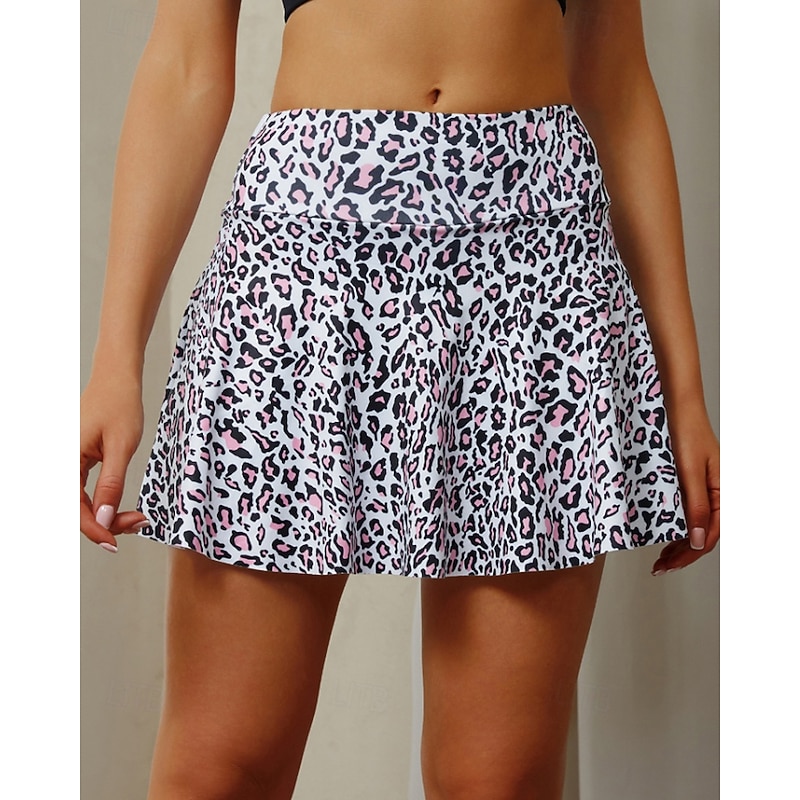 Women's Leopard Stripes Tennis Skirts with Shorts High-Top Breathable Tennis Golf Pickleball Black Khaki Tennis Clothing