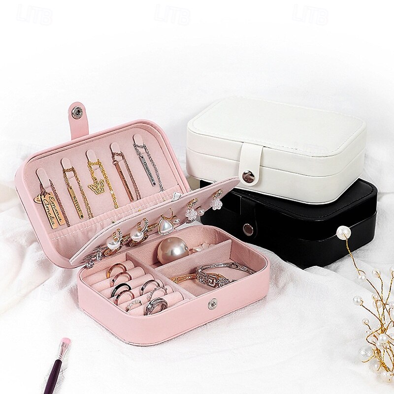 Double Layer Portable Jewelry Box Organizer for Earrings, Necklaces, Rings, Simple Elegant Travel Jewelry Case, Anti-Oxidation Storage Box for Women3