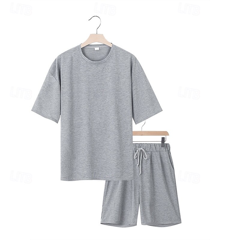 Men's T-shirt Suits 2 Pieces Outfits Tee & Shorts Short Sleeve Crew Neck Summer Plain Fashion Casual 2 Piece Vacation Daily Wear Going out Black White Navy Blue Top Tee for Men4