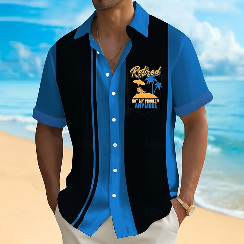 Men's Letter Printed Funny Retirement Plan Shirt Summer Shirt Button Up Shirt Short Sleeve Fashion Casual Outdoor Vacation Dailywear Summer Spring Turndown 3D Print Collared Shirts Front One Pocket