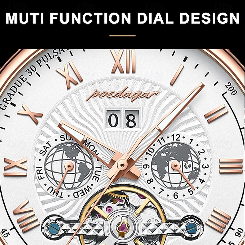 Automatique Mechanical Hollow Watch Luxury Waterproof Date&Week Leather Fashion Men's Watch Business Male Clock Leisure4