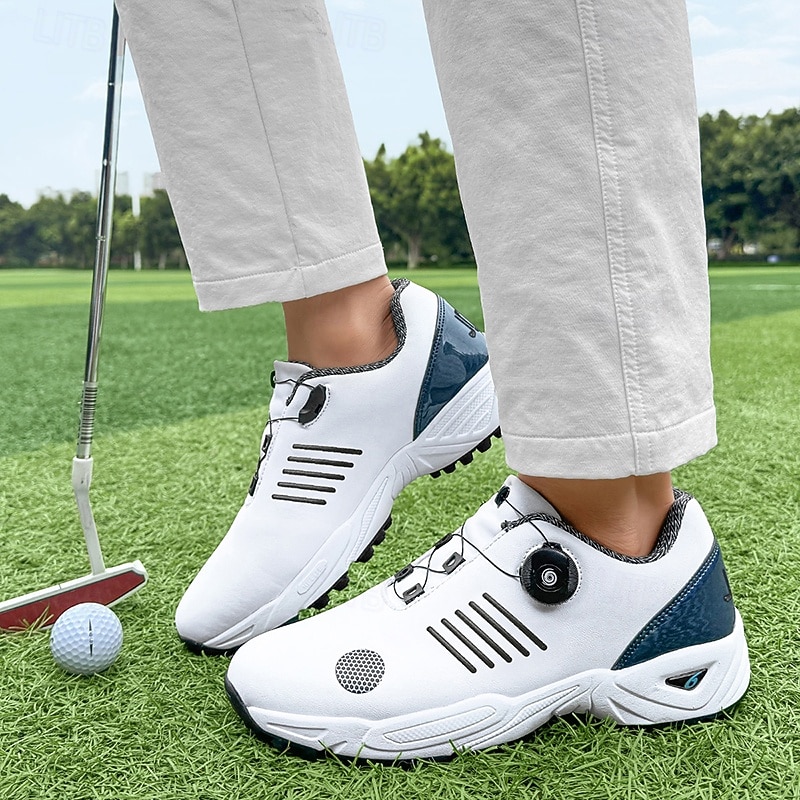 Men's White and Blue Golf Shoes with Breathable Mesh Upper - Premium Comfort and Stability for Golf Enthusiasts