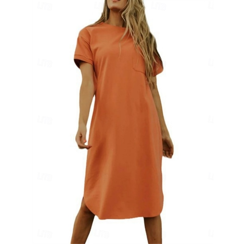 Women's Midi Dress Casual Dress Summer Dress Fashion Modern Daily Weekend Regular Fit Plain Short Sleeve Crew Neck Black White Red Dark Green Summer