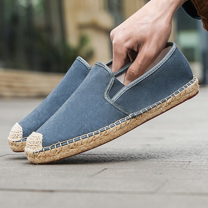 Men's Blue Espadrille Slip-On Shoes with Jute Sole - Lightweight and Breathable Shoes for Warm Weather4