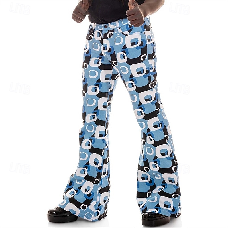 Retro Vintage 1970s Groovy Bell Bottom Pants Flared Trousers Disco mid rise Psychedelic Fancy Dress Men's Halloween Carnival Vacation Music Festival Festival Adults' Pants2