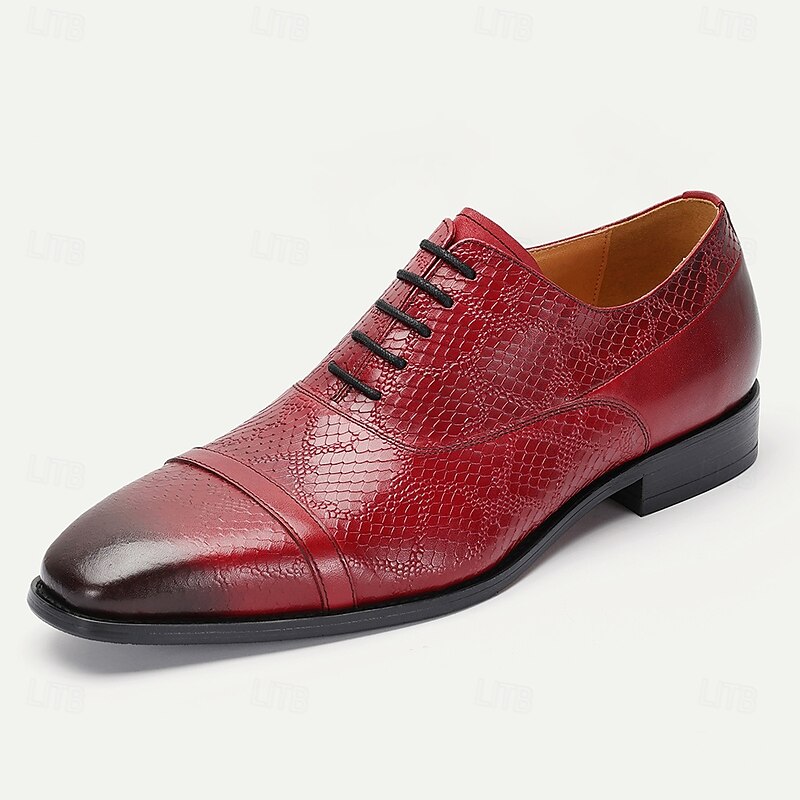 Men's Premium Red Crocodile Leather Lace-Up Shoes with Elegant Detailing for Business and Formal Evening Events2