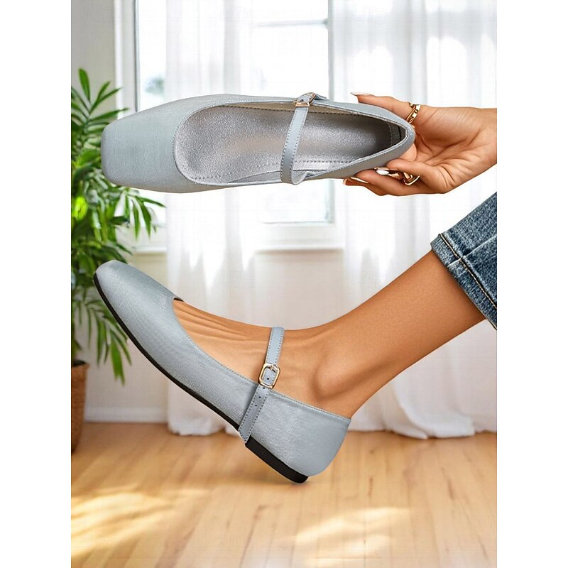Women's Light Blue Satin Mary Jane Flats with Elegant Strap - Perfect Flat Shoes for Daily Dates3
