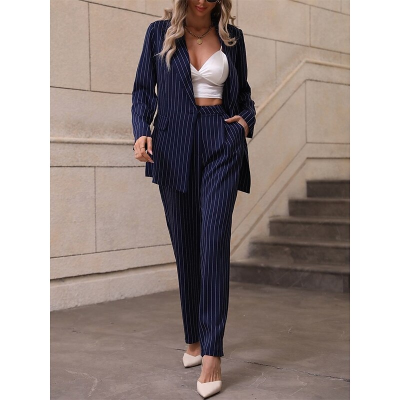 Women's 2 Pieces Suits Formal Wedding Guest Formal Evening Elegant Simple Long Sleeve Ankle Length Notched Lapels Single Breasted3