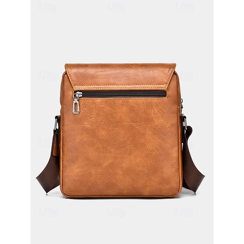 Men's Shoulder Bag Messenger Bag Crossbody Bag Shoulder Bags PU Leather Office Casual Casual Daily Zipper Multiple pockets Large Capacity Waterproof Durable Solid Color Color rubbing Black Brown4