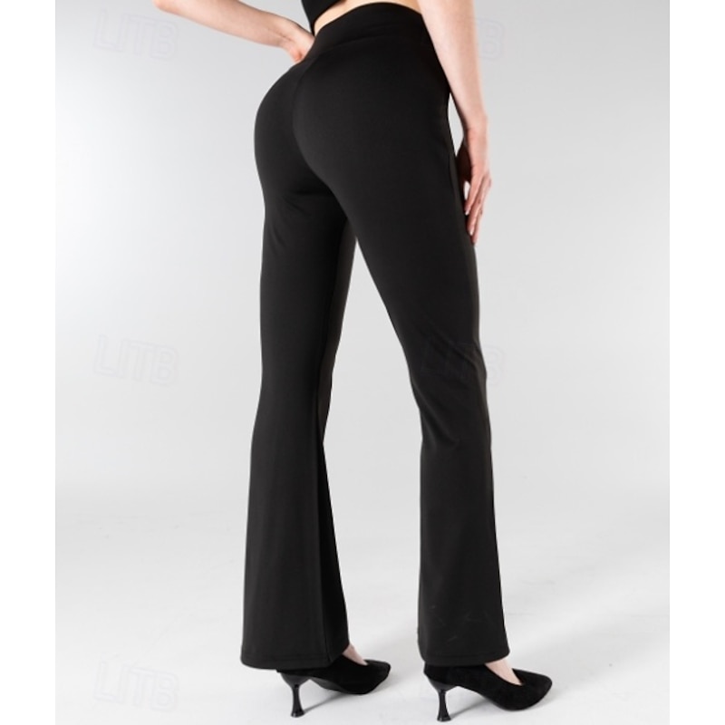 Women's EU / US Size Flare Leggings Cozy Leggings Comfort Full Length Mid Waist Solid Colored Soft Comfortable Micro-elastic Yoga Daily Wear Black 1# Spring, Fall, Winter, Summer Slim Fit4