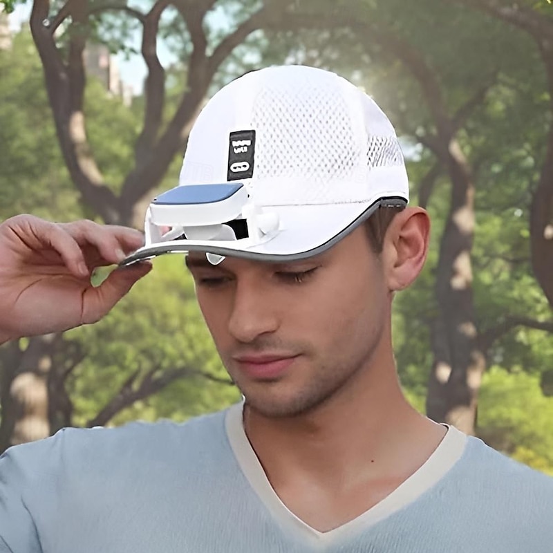 Solar Fan Hat Baseball Cap with Solar Fan, Summer UV Protection Wide Brim Sun Hat Mesh Beach Hats, Solar Powered/USB Charging