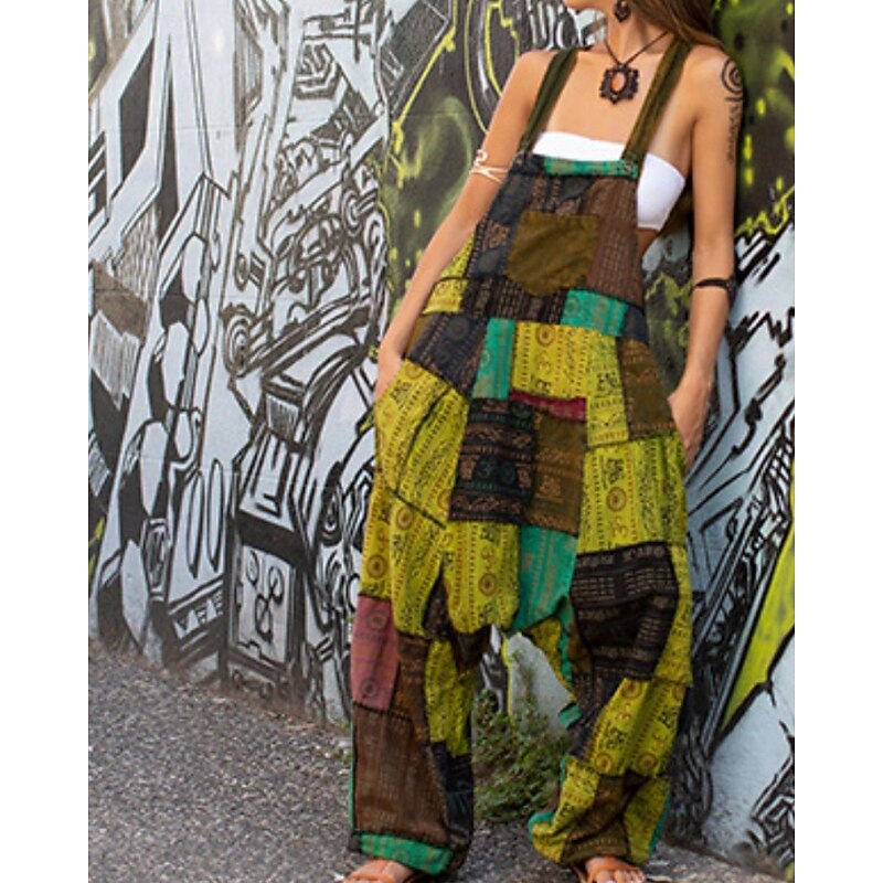 Women's Normal Jumpsuit Casual Floral Sleeveless U Neck Pocket Print Street Daily Regular Fit Light Green Orange Green Summer