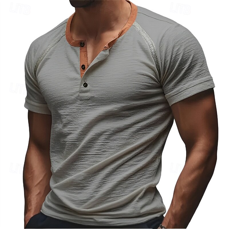 Men's T Shirt Henley Shirt Tee Short Sleeve Shirt Short Sleeve Henley Summer Plain Fashion Designer Basic Patchwork Buttons Vacation Street Going out White Blue Green Top Tee for Men4