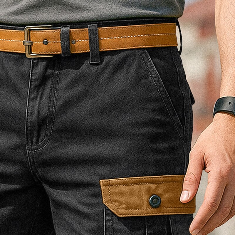 Men's Cargo Shorts Shorts Bermuda shorts Beach Shorts Casual Shorts Multi Pocket Straight Leg Color Block Plain Moisture Wicking Wearable Knee Length Outdoor Casual Daily Vacation Fashion Black Brown2