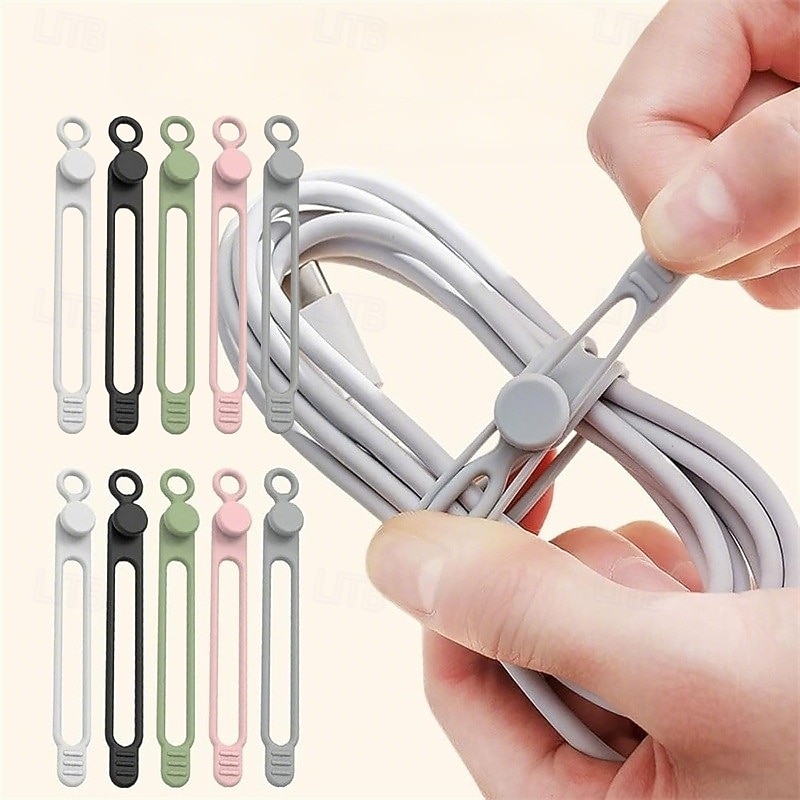 10 PCS Data Cable Organizer Silicone Cable Ties Reusable Cable Management Organizer Multi-Purpose Flexible Cable Organizer for Bundling and Securing Cables