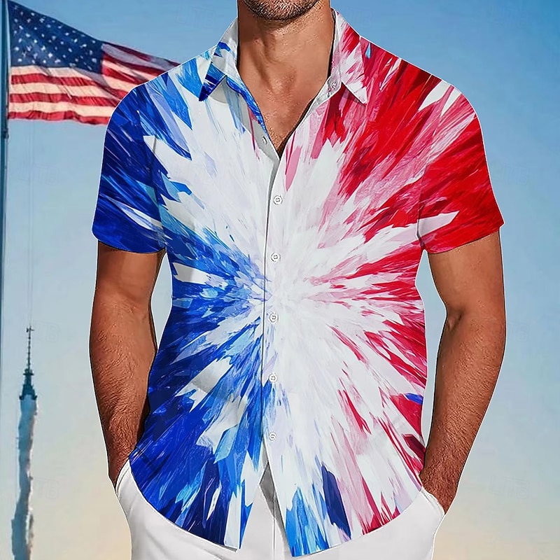Independence Day Men's US Flag Patriotic Shirt Summer Shirt Button Up Shirt Short Sleeve Fashion Casual Outdoor Vacation Dailywear Summer Spring Turndown 3D Print Collared Shirts Blue 1# White Red4