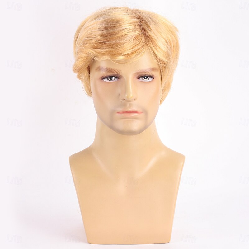 Synthetic Wig kinky Straight Natural Straight Asymmetrical Deep Parting Machine Made Wig 10 inch A1 Synthetic Hair Women's Classic Comfortable Color Gradient Blonde2