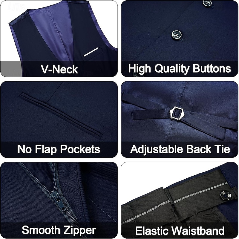 Men's Wedding Business Suits Notch Lapel Black Navy Blue Fashion Formal Solid Colored Standard Fit 3 Piece Single Breasted One-button3