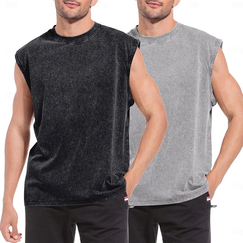 Cotton Men's Vintage Tank Top Vest Undershirt Sleeveless Shirt Sleeveless  Crewneck Round Neck Summer Plain Fashion Retro Classic Street Casual Sports Black Rose Beige Top Tee for Men