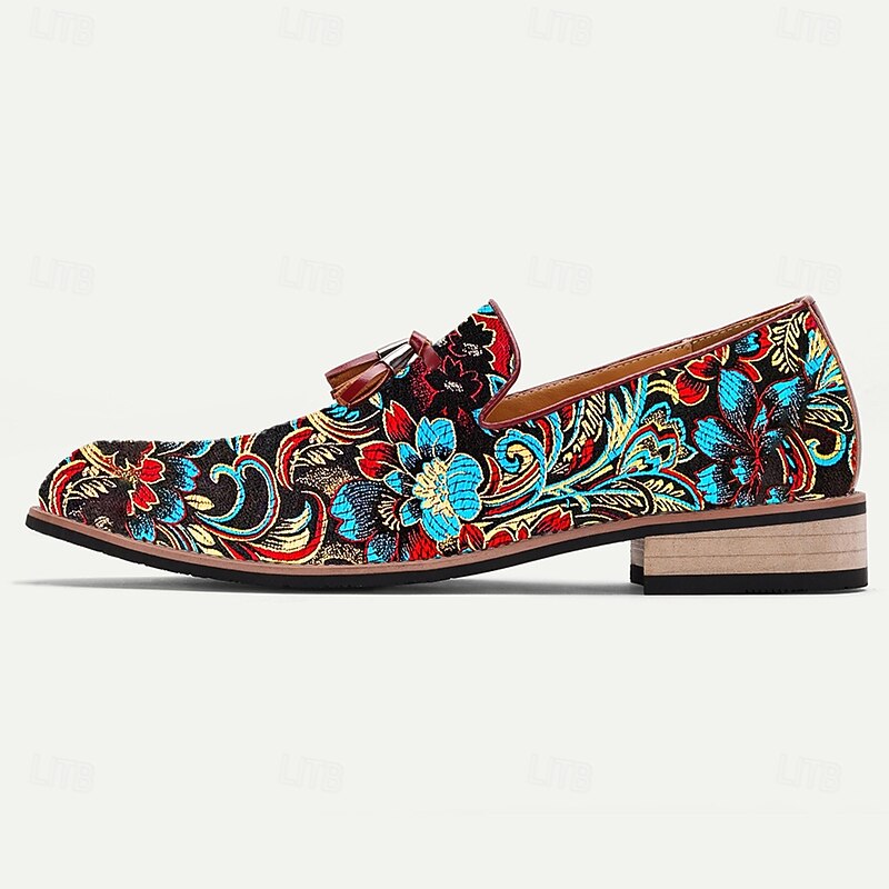 Men's Floral Jacquard Slip-On Loafers - Elegant Embroidered Casual Shoes for Special Occasions and Semi-Formal Events4