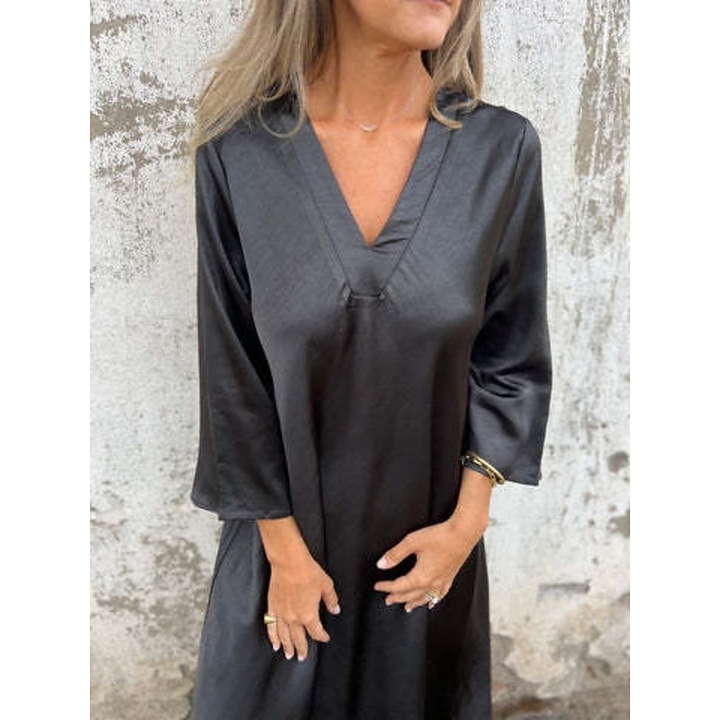 Women's Long Dress Maxi Dress Poly-Cotton Linen Texture Dresses Casual Dress Summer Dress Classic Modern Daily Weekend Regular Fit Plain 3/4 Length Sleeve V Neck Black Light Brown Grey Summer2
