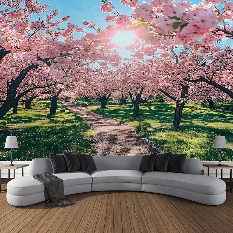 Pink Flower Forest Landscape  Hanging Tapestry Wall Art Large Tapestry Mural Decor Photograph Backdrop Blanket Curtain Home Bedroom Living Room Decoration4