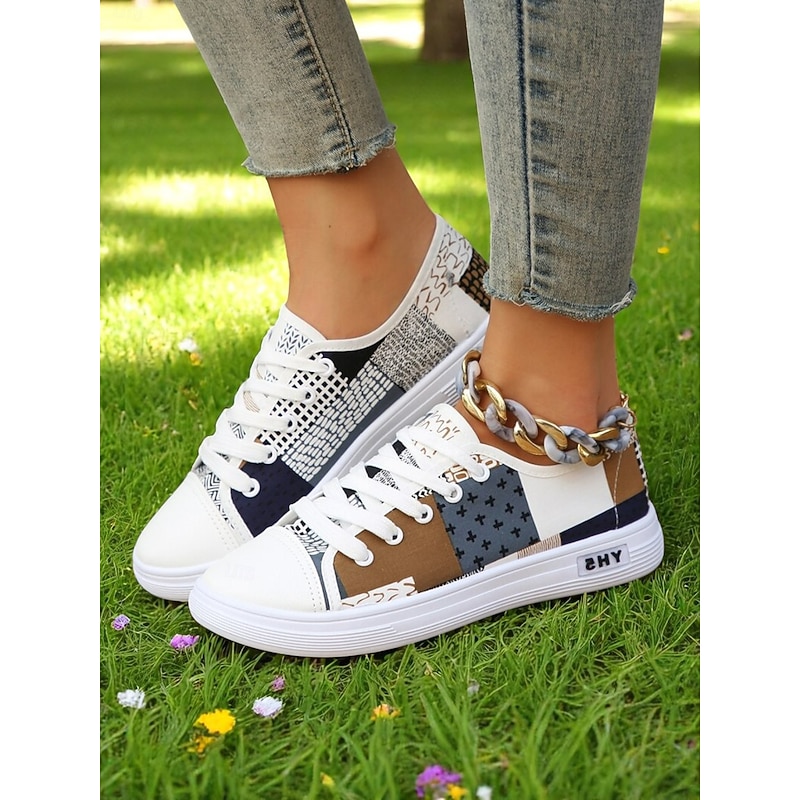 Women's Colorblock Canvas Sneakers – Lightweight Lace-Up Casual Shoes for Daily Wear, Travel and Street Style