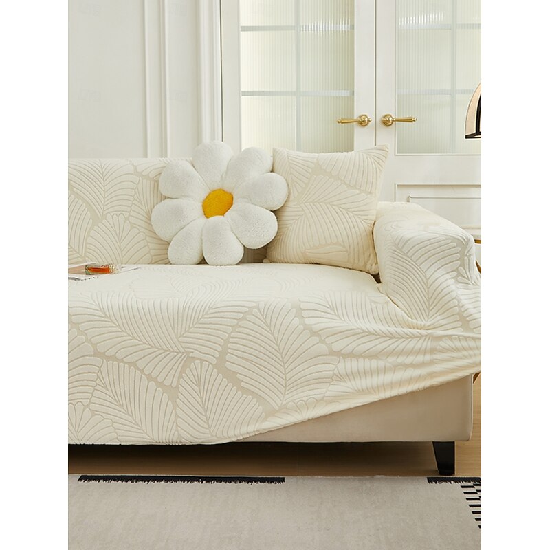 1 Full Season Carved Velvet Large Leaf Sofa Cover – Modern Minimalist Style, Pet-Friendly, Anti-Fouling, Anti-Slip, and Dustproof. Scratch-Resistant Protection for L-Shaped and 1/2/3/4-Seat Sofas. Stylish and Durable Furniture Cover4