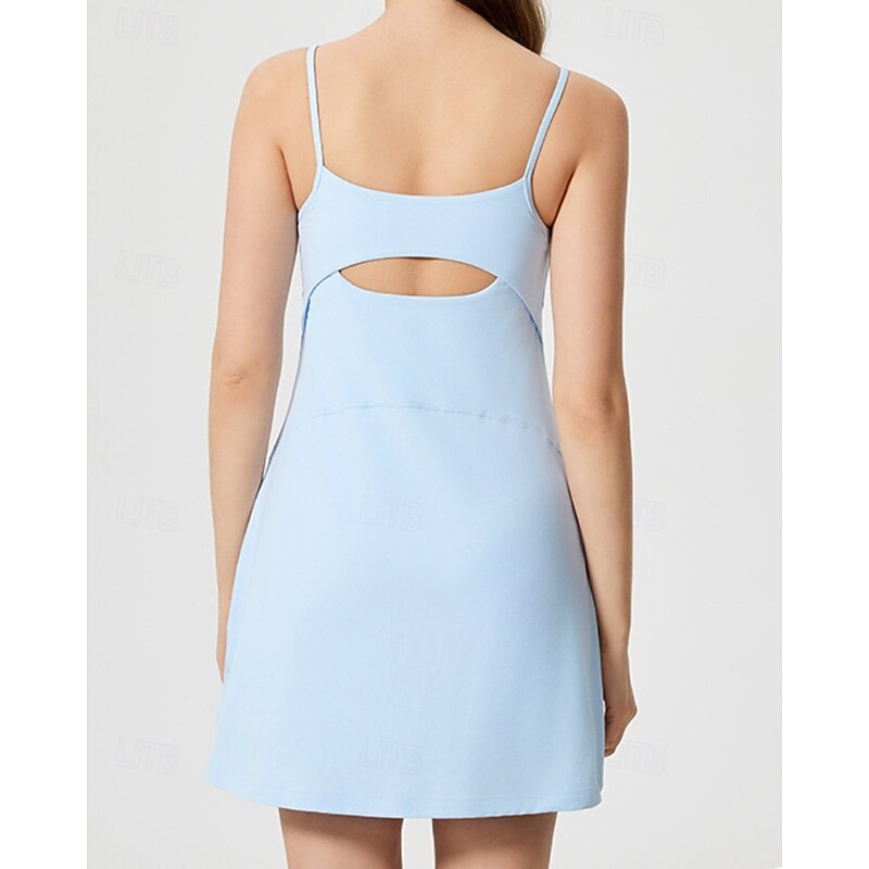 Women's Solid Colored Tennis Dress Sports Dress Sleeveless Cut Out High Elasticity Breathable Tennis Golf Pickleball Spaghetti Strap Dress Black White Pink Tennis Clothing2