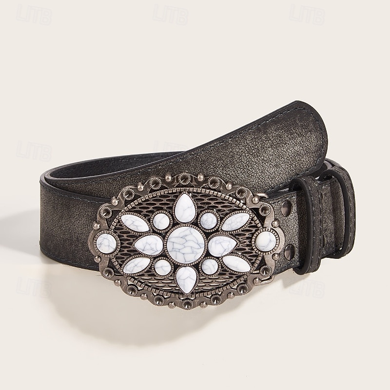 Women's Belt PU Black Gray Waist Belt Outdoor Weekend Floral