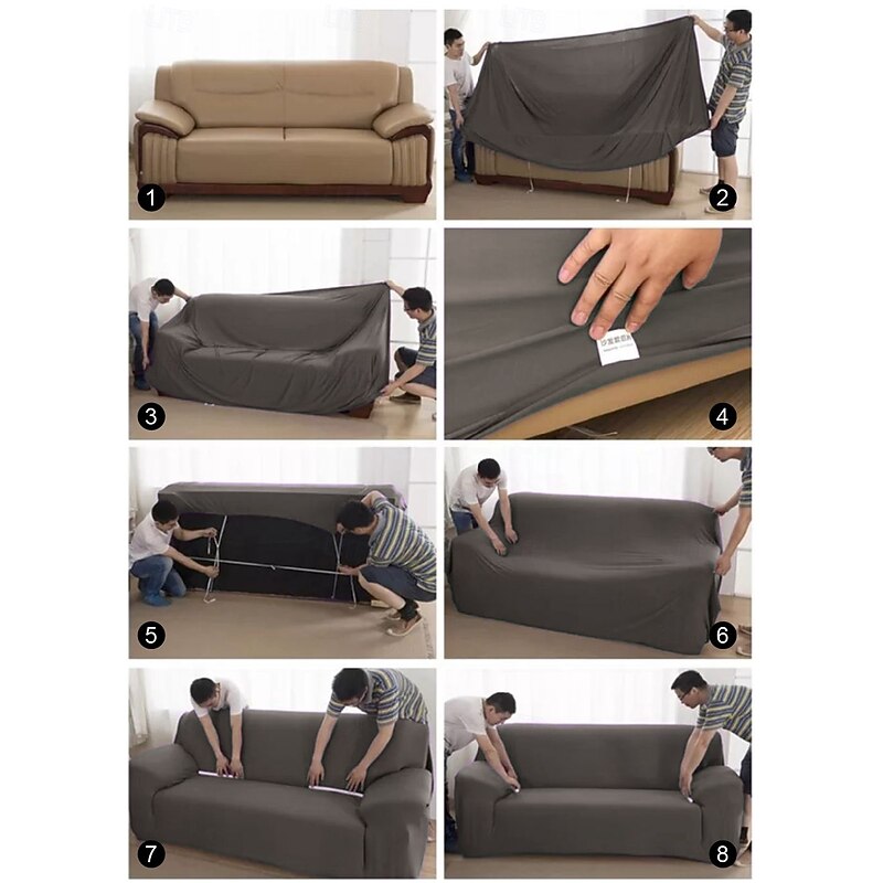 Stretch Sofa Cover Slipcover Elastic Sectional Couch Armchair Loveseat 4 or 3 seater L shape Jacquard Grey Water Repellent Plain Solid Soft Durable Washable4