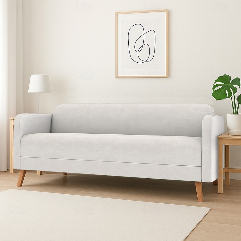 Velvet Sofa Cover Solid Color Quilted Slipcovers Suit For LINANÄS Sofa3